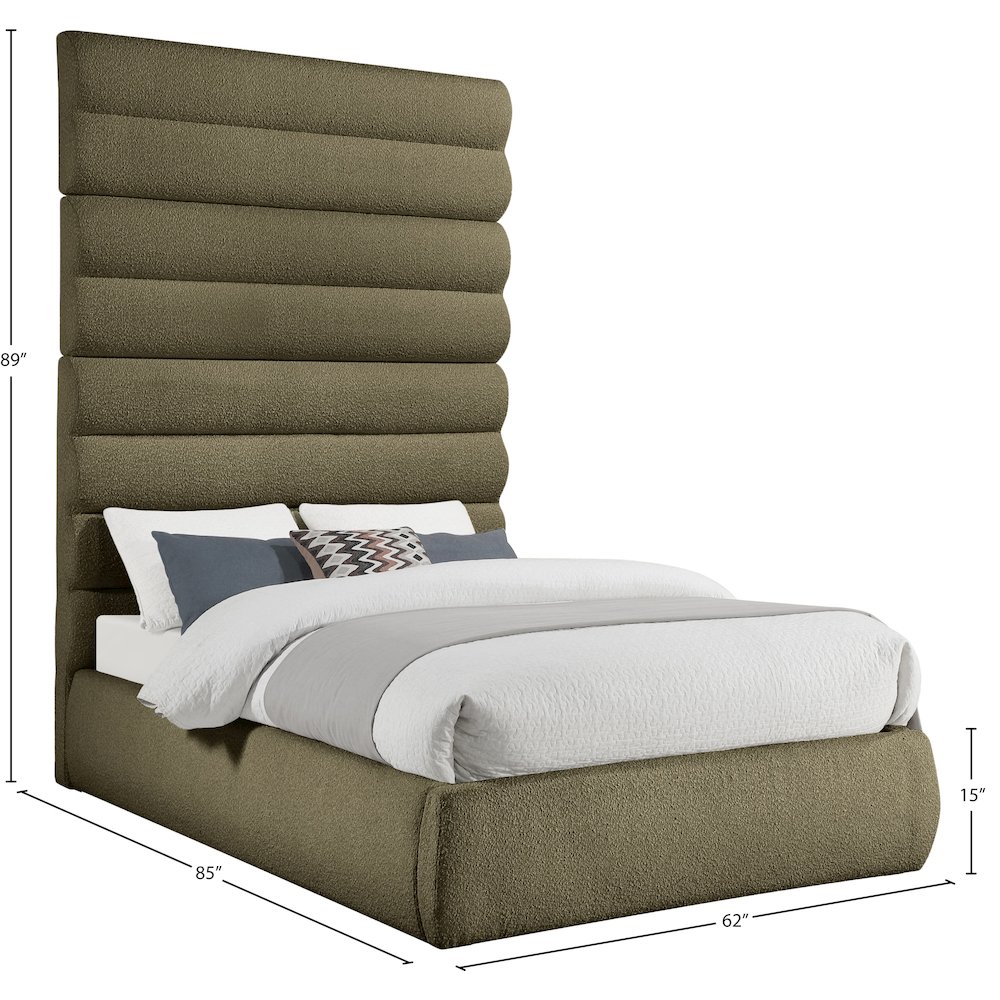 Adam Olive Boucle Fabric Full Bed. Picture 8