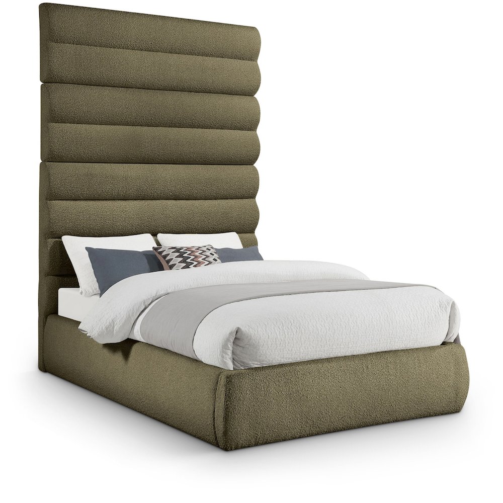 Adam Olive Boucle Fabric Full Bed. Picture 1