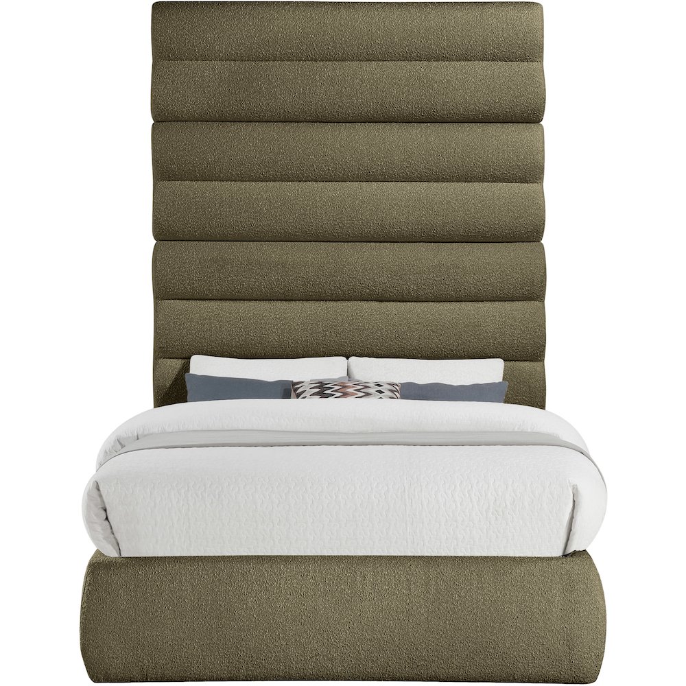 Adam Olive Boucle Fabric Full Bed. Picture 2