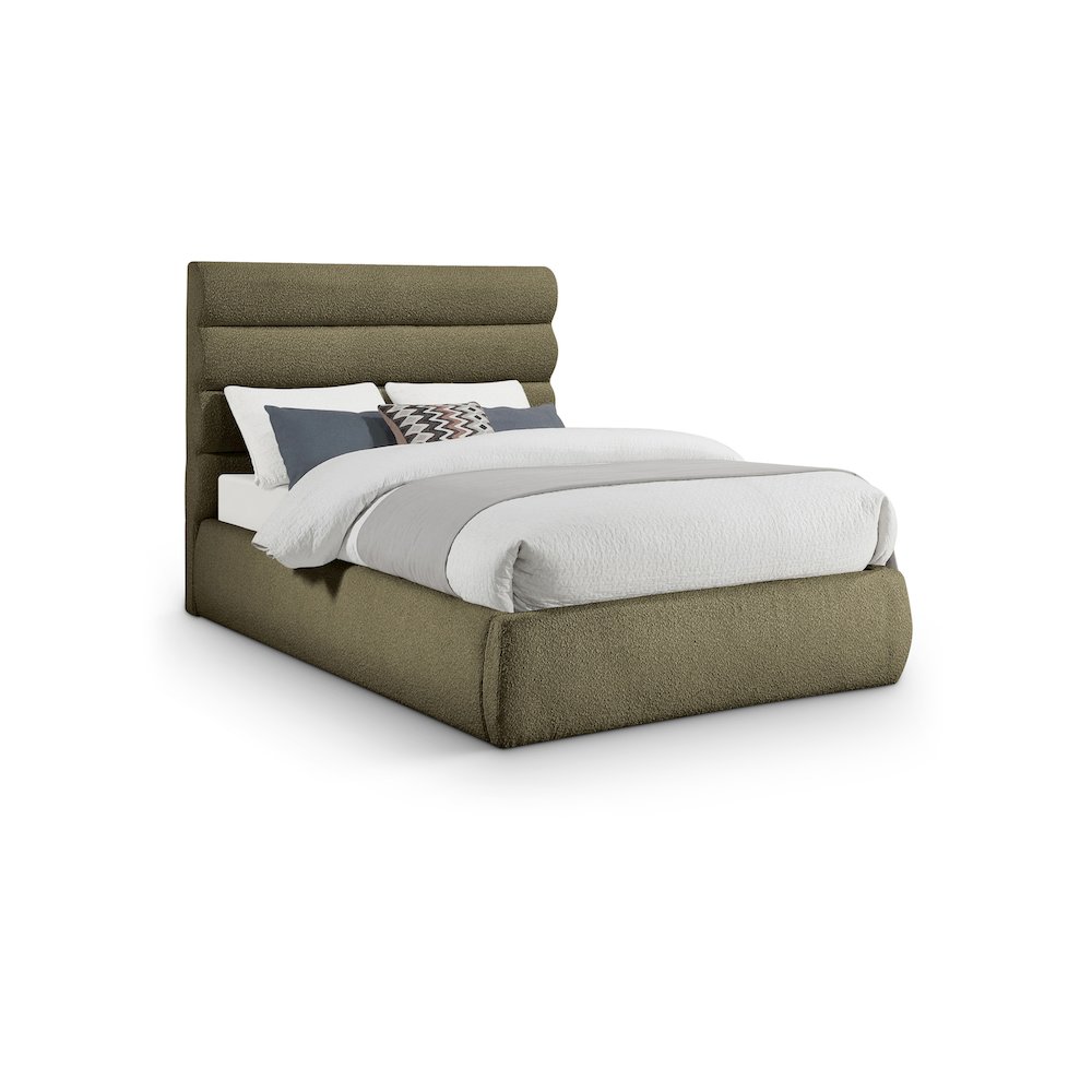 Adam Olive Boucle Fabric Full Bed. Picture 1