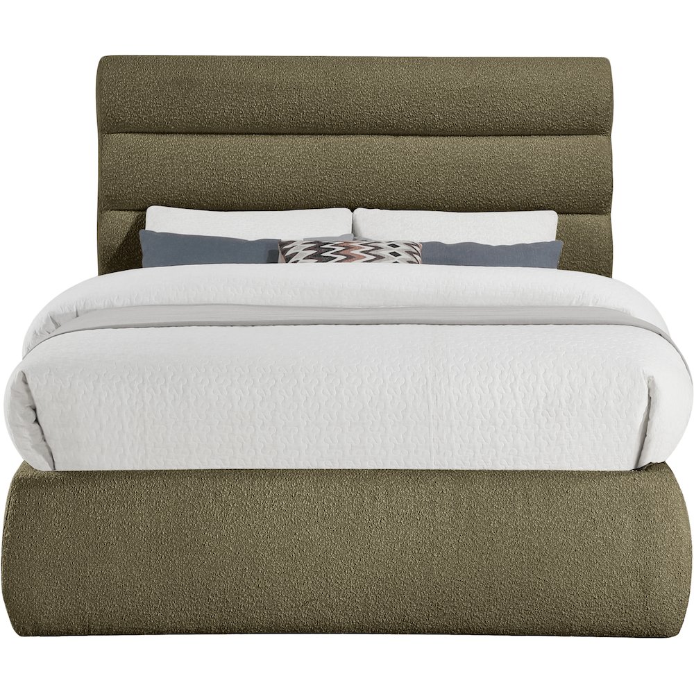 Adam Olive Boucle Fabric Full Bed. Picture 2