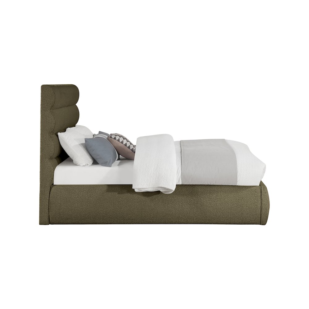 Adam Olive Boucle Fabric Full Bed. Picture 3
