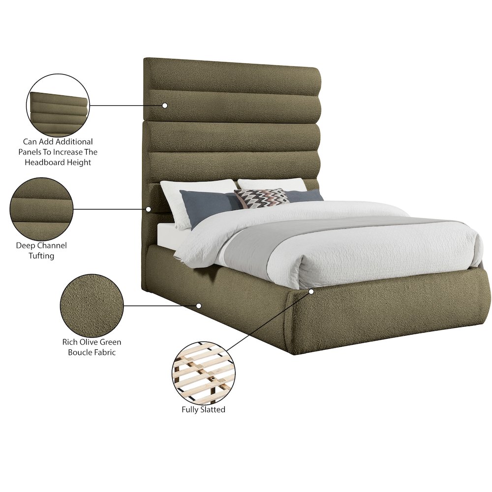 Adam Olive Boucle Fabric King Bed. Picture 9
