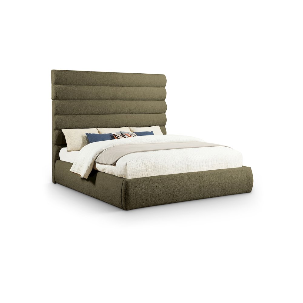 Adam Olive Boucle Fabric King Bed. Picture 1
