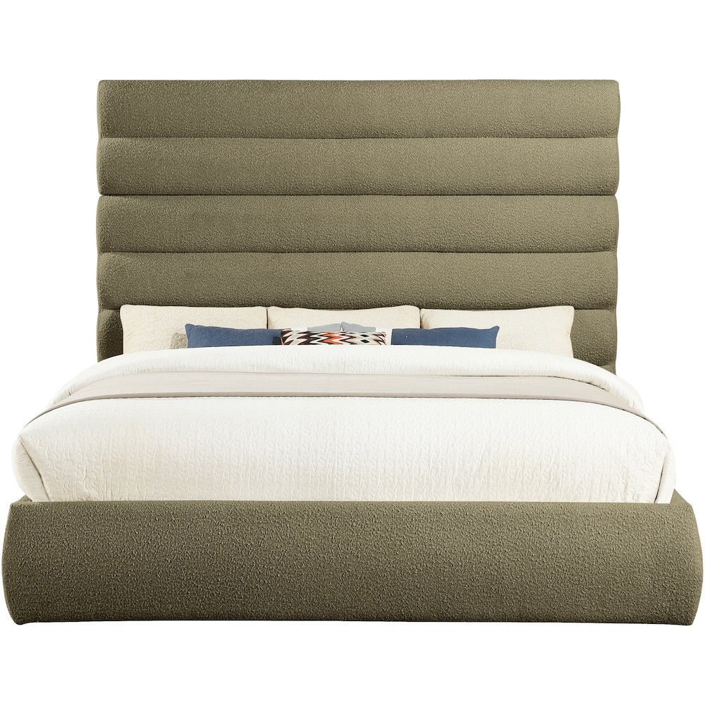Adam Olive Boucle Fabric King Bed. Picture 2