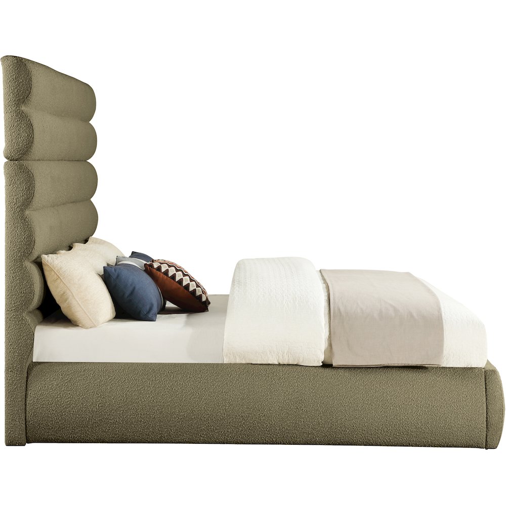 Adam Olive Boucle Fabric King Bed. Picture 3