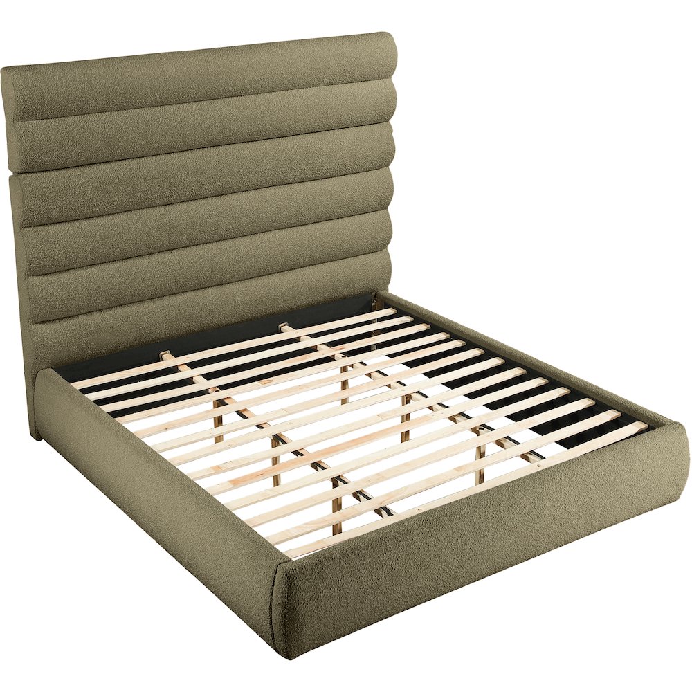 Adam Olive Boucle Fabric King Bed. Picture 5