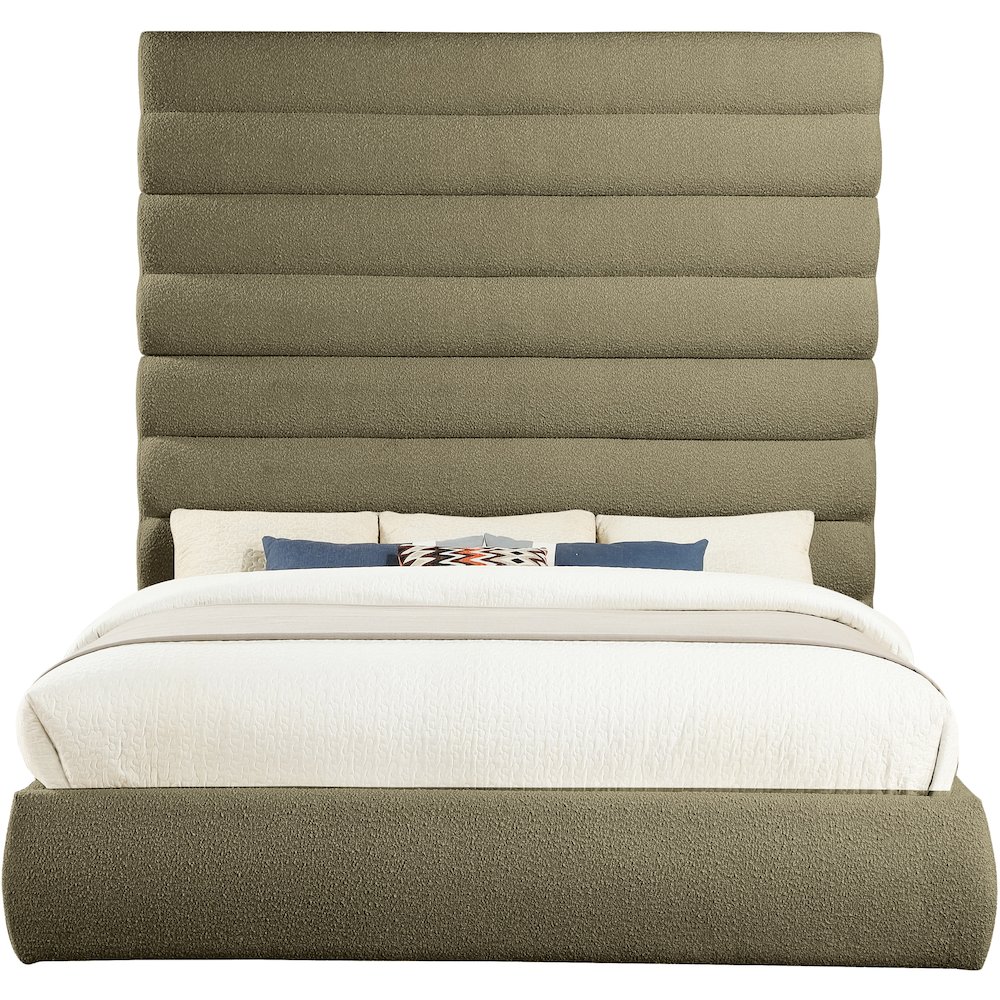 Adam Olive Boucle Fabric King Bed. Picture 2