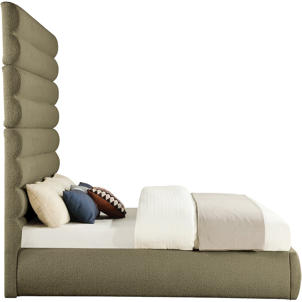 Adam Olive Boucle Fabric King Bed. Picture 3