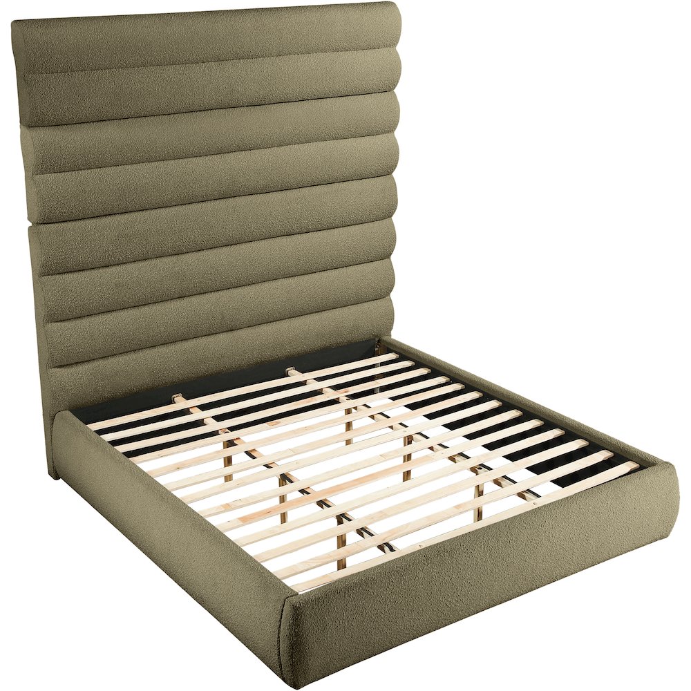 Adam Olive Boucle Fabric King Bed. Picture 5