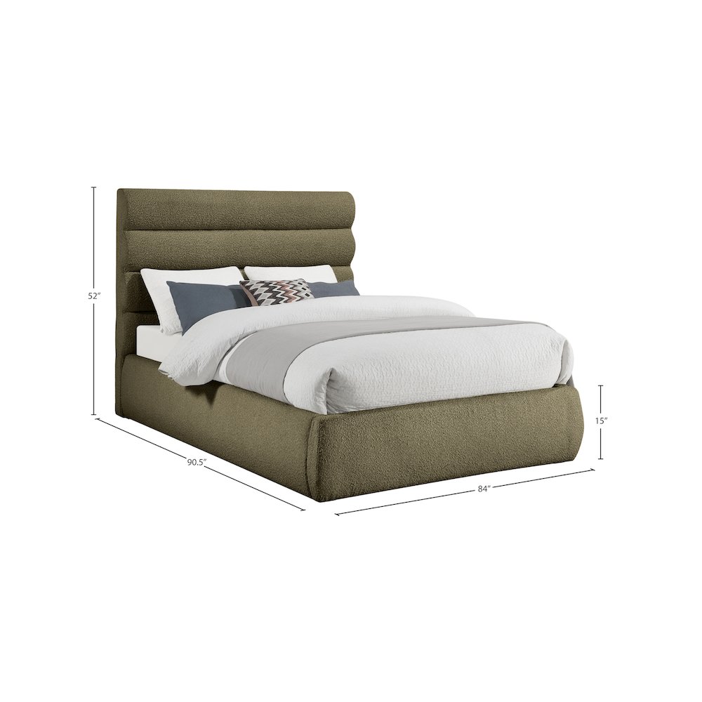 Adam Olive Boucle Fabric King Bed. Picture 8