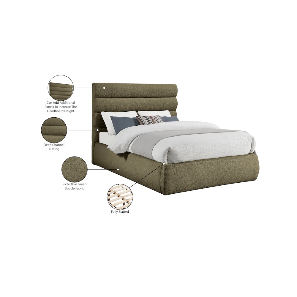 Adam Olive Boucle Fabric King Bed. Picture 9