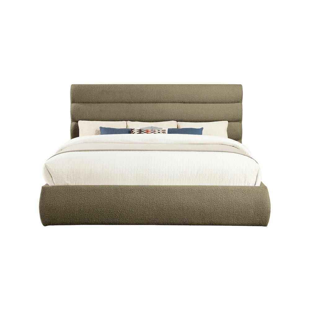 Adam Olive Boucle Fabric King Bed. Picture 2