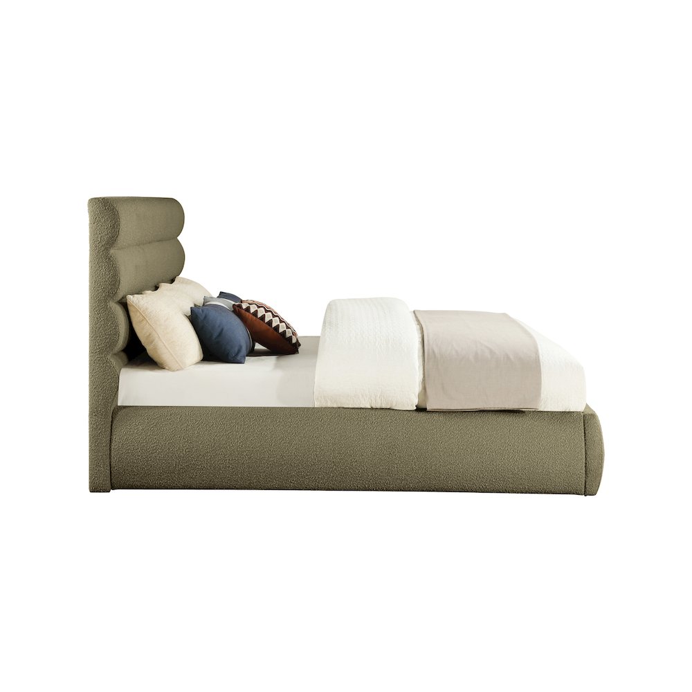 Adam Olive Boucle Fabric King Bed. Picture 3