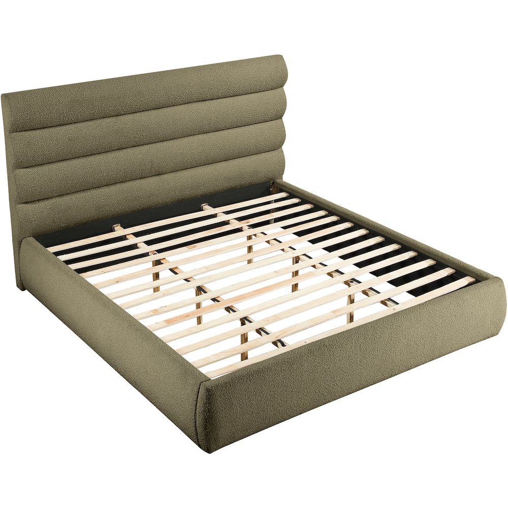 Adam Olive Boucle Fabric King Bed. Picture 5