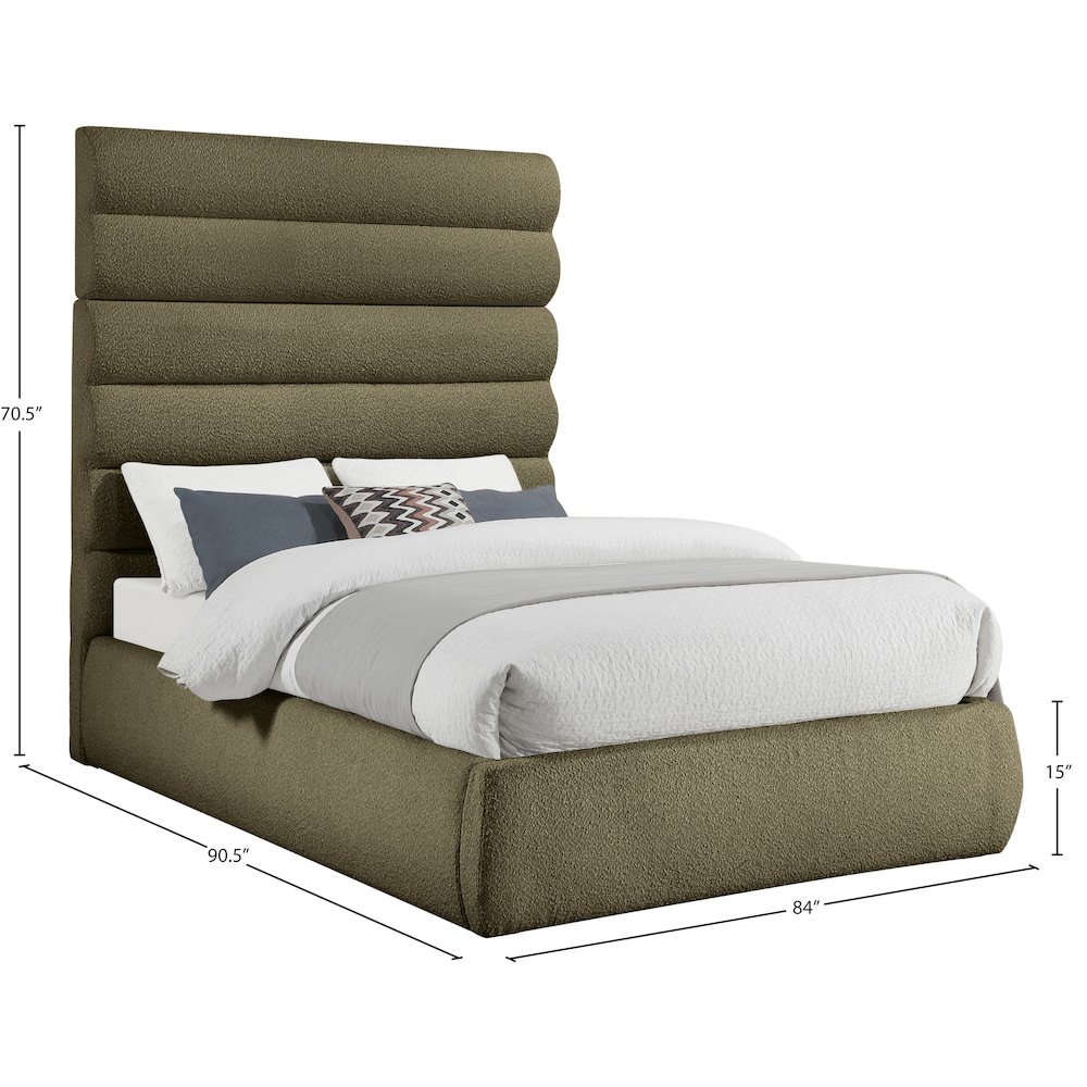 Adam Olive Boucle Fabric Queen Bed. Picture 8
