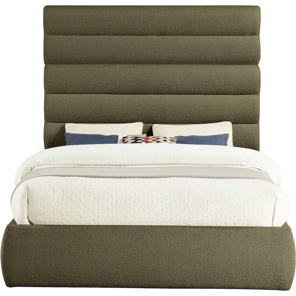 Adam Olive Boucle Fabric Queen Bed. Picture 2