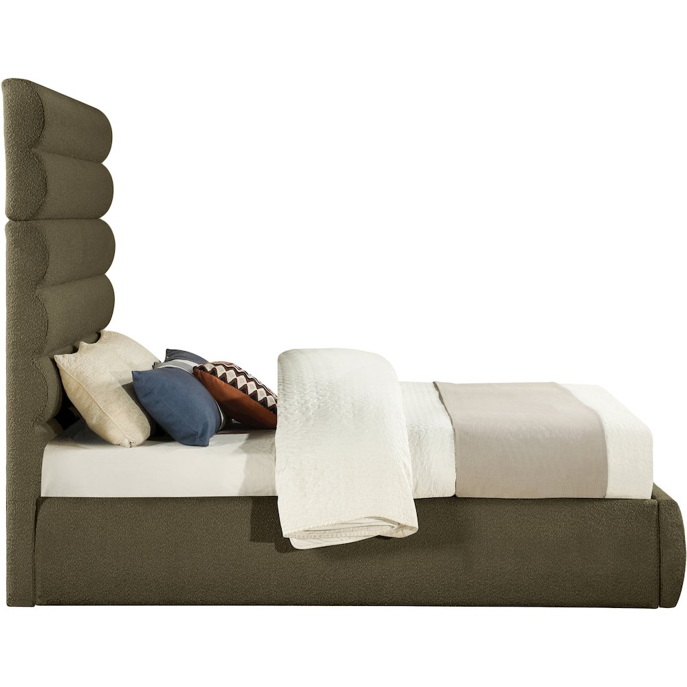 Adam Olive Boucle Fabric Queen Bed. Picture 3