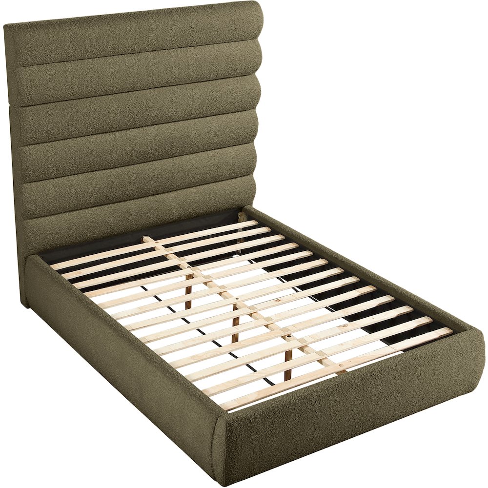 Adam Olive Boucle Fabric Queen Bed. Picture 5