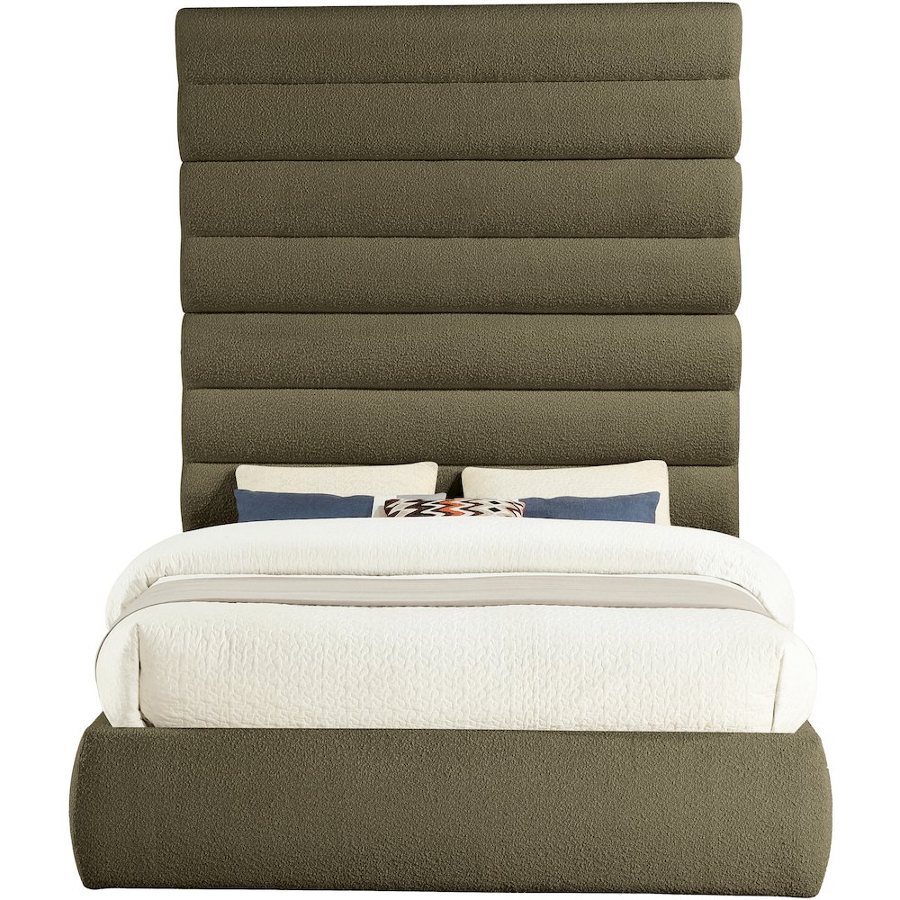 Adam Olive Boucle Fabric Queen Bed. Picture 2