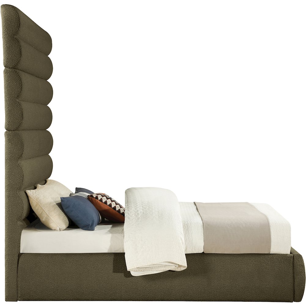 Adam Olive Boucle Fabric Queen Bed. Picture 3