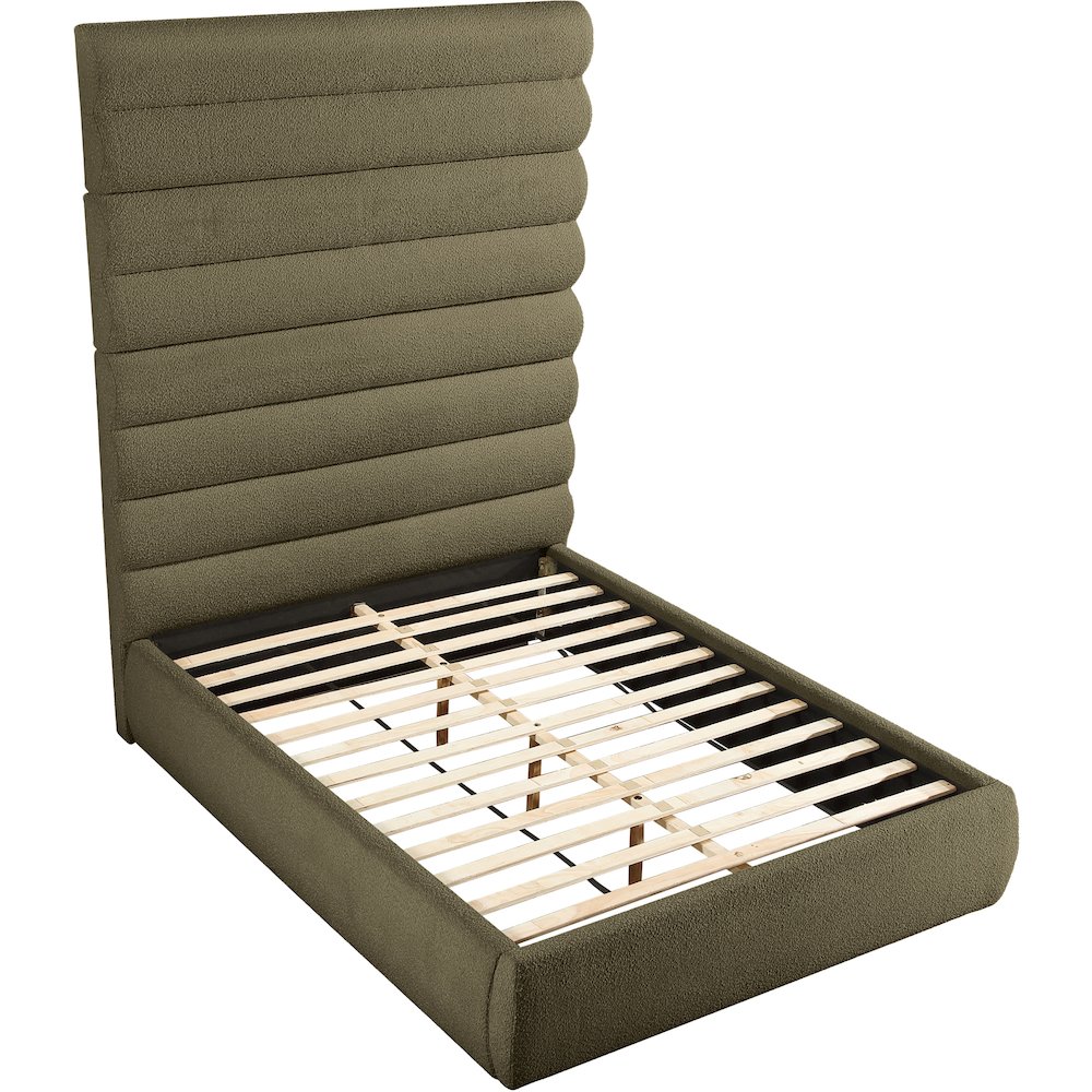 Adam Olive Boucle Fabric Queen Bed. Picture 5