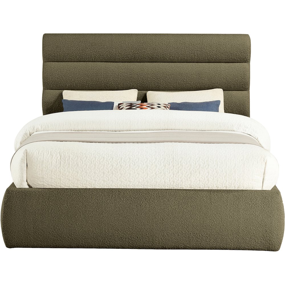 Adam Olive Boucle Fabric Queen Bed. Picture 2