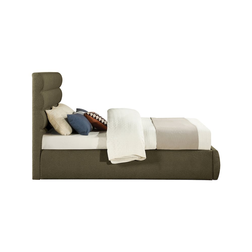 Adam Olive Boucle Fabric Queen Bed. Picture 3