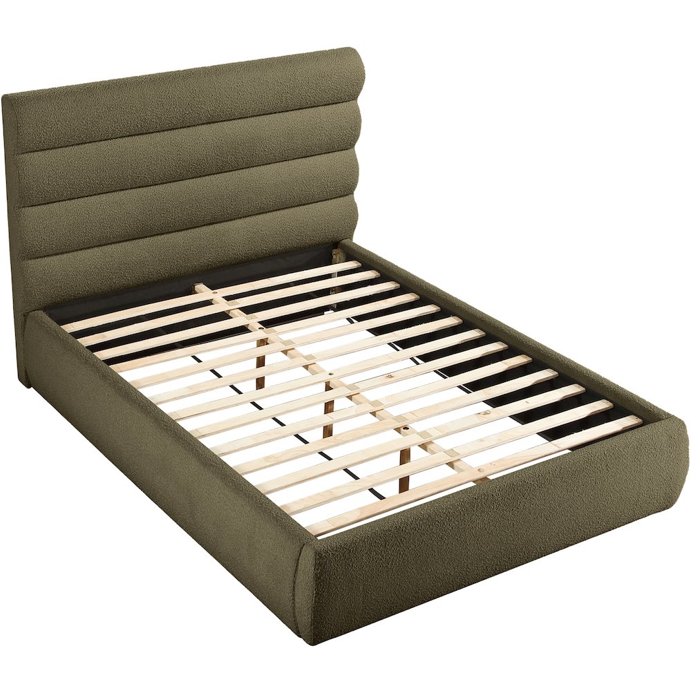 Adam Olive Boucle Fabric Queen Bed. Picture 5