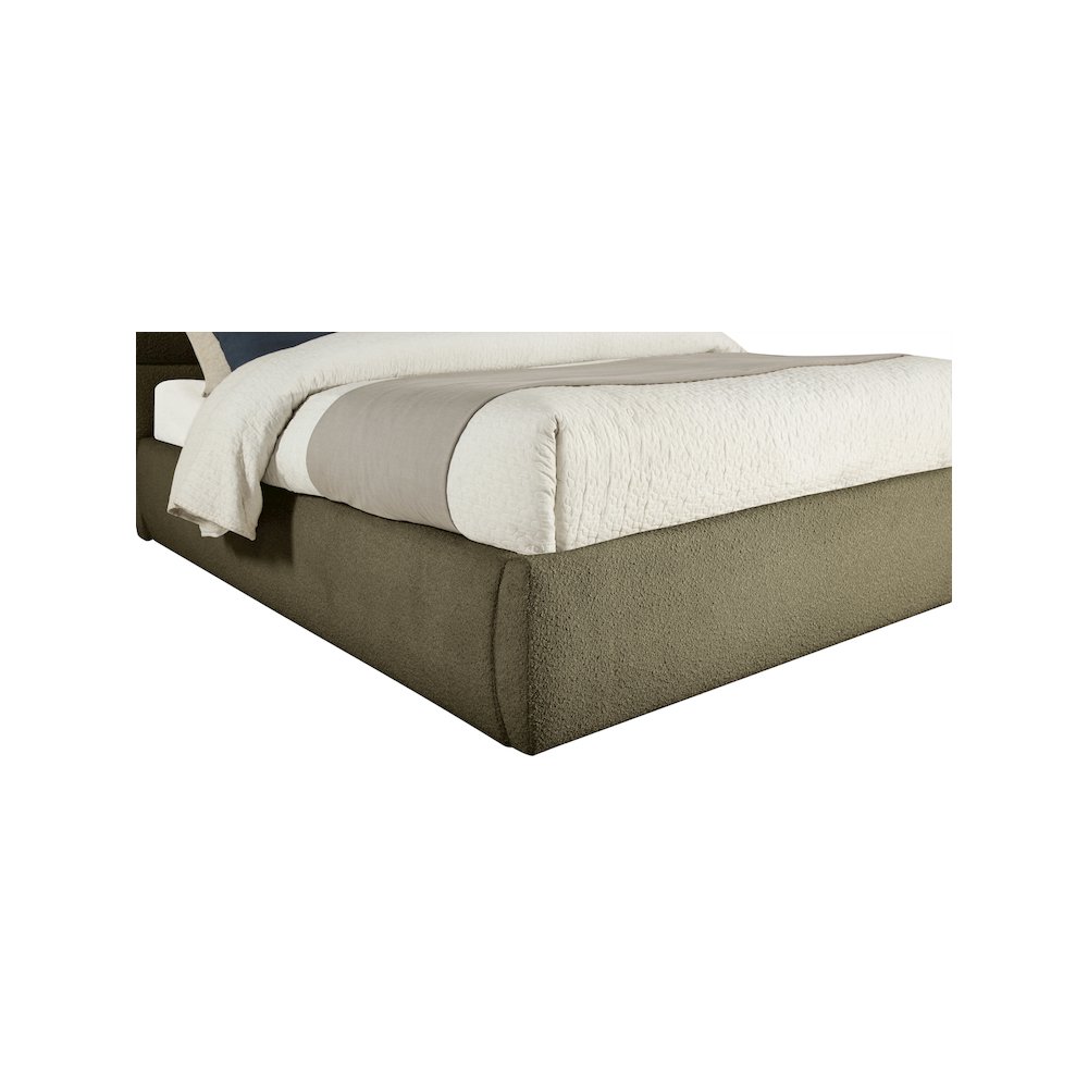 Adam Olive Boucle Fabric Queen Bed. Picture 6