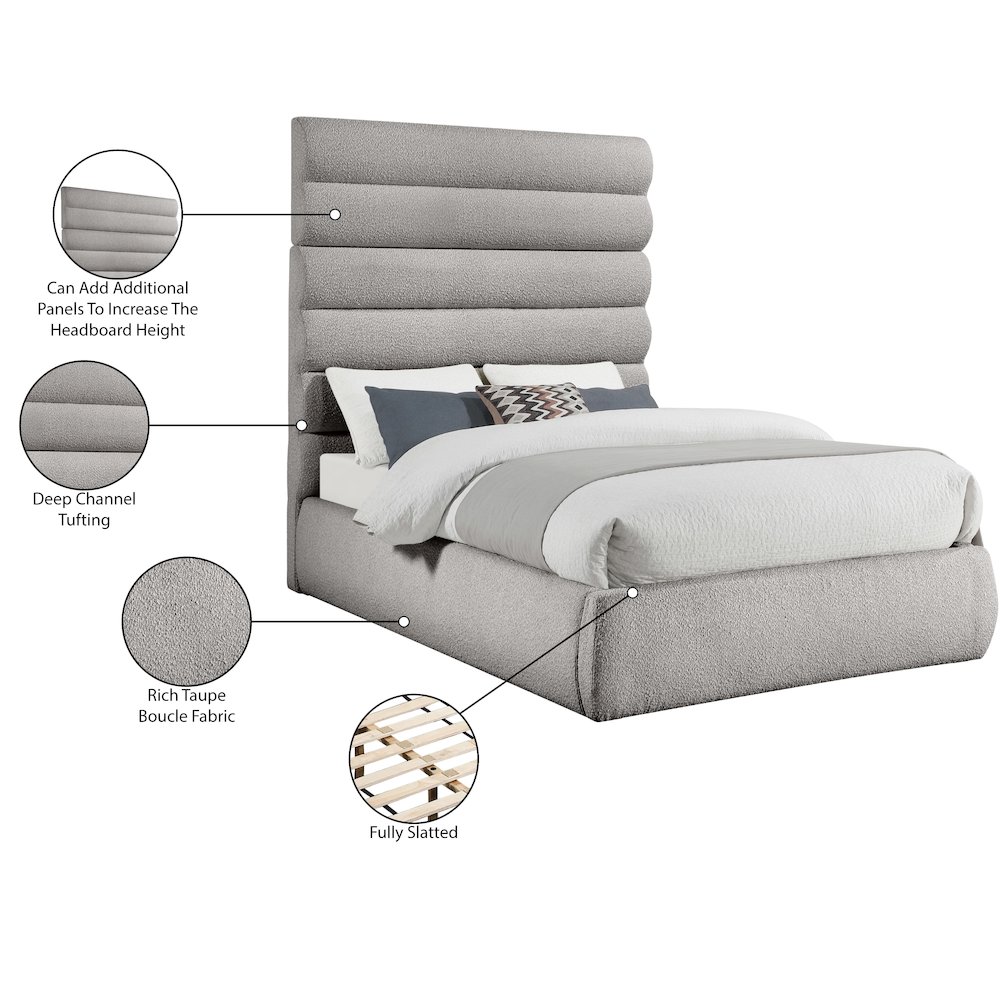 Adam Taupe Boucle Fabric King Bed. Picture 9