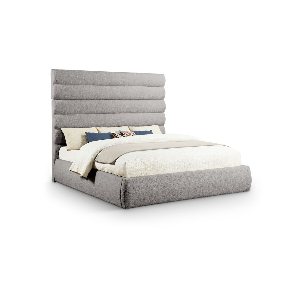 Adam Taupe Boucle Fabric King Bed. Picture 1
