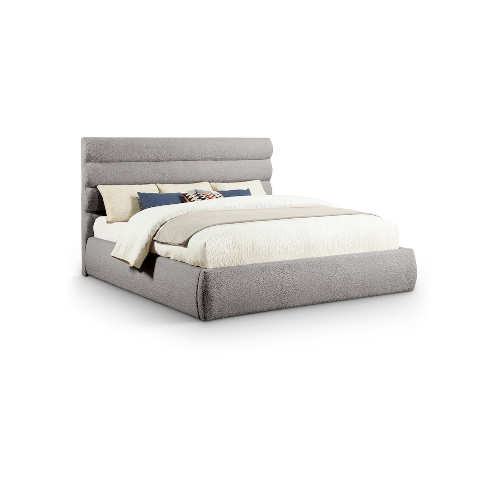 Adam Taupe Boucle Fabric King Bed. Picture 1