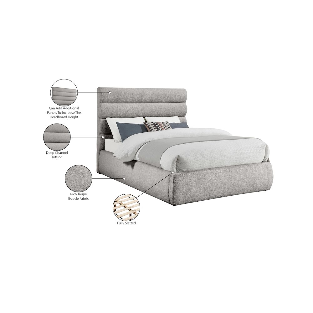 Adam Taupe Boucle Fabric Queen Bed. Picture 9