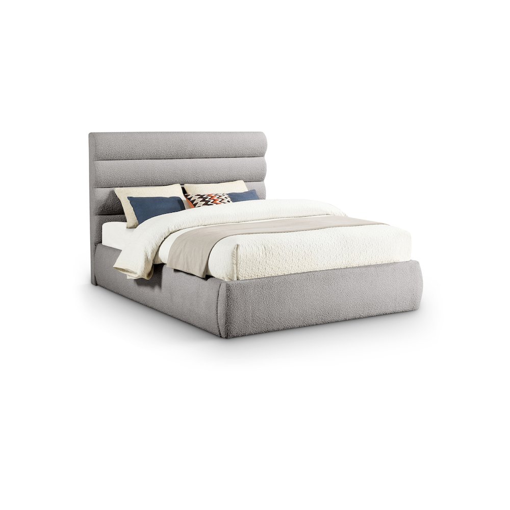 Adam Taupe Boucle Fabric Queen Bed. Picture 1