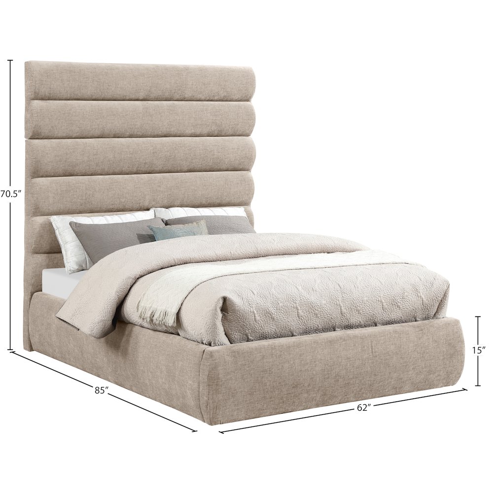 Adam Beige Chenille Fabric Full Bed. Picture 8