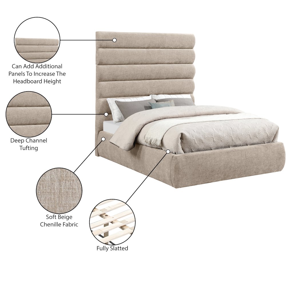 Adam Beige Chenille Fabric Full Bed. Picture 9