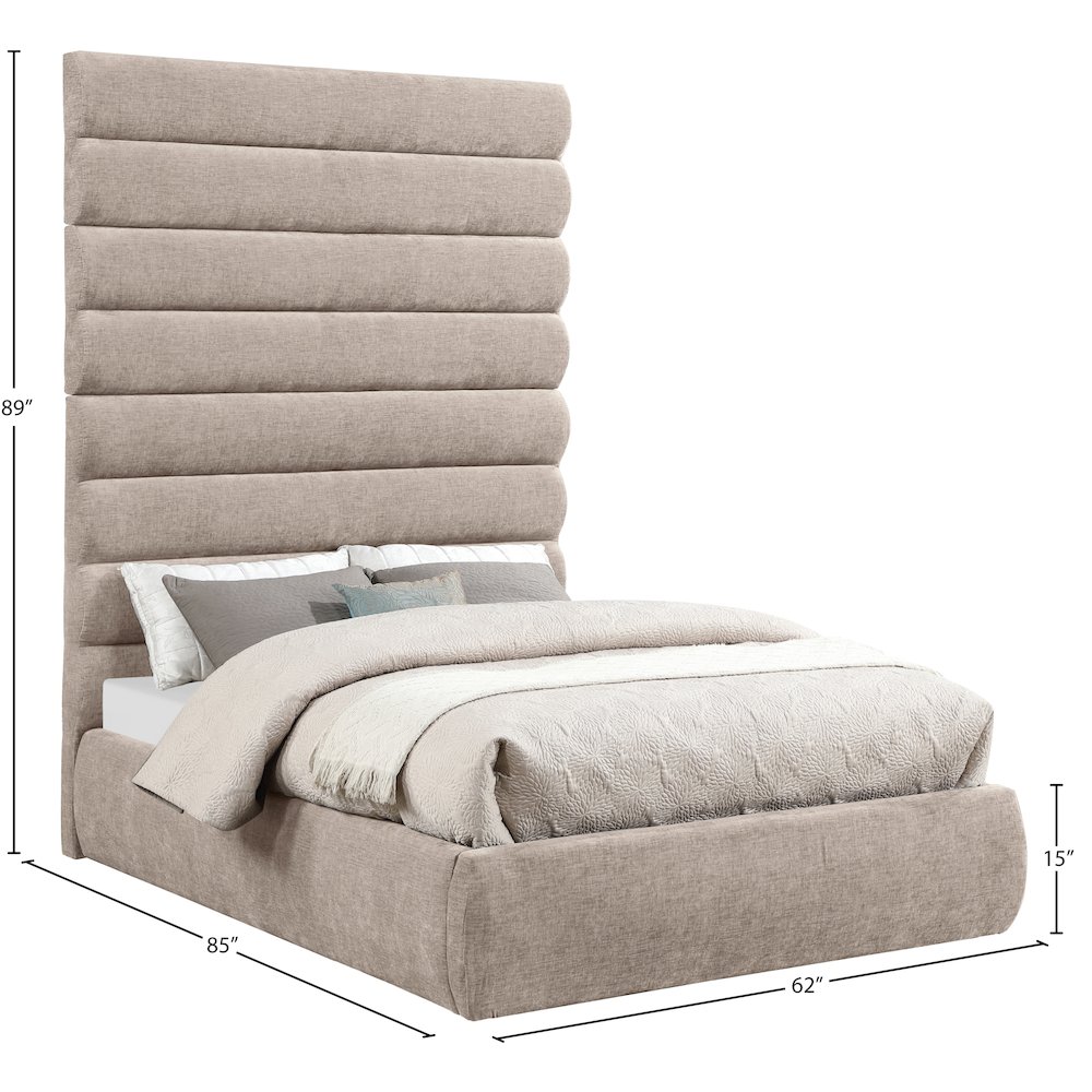 Adam Beige Chenille Fabric Full Bed. Picture 8