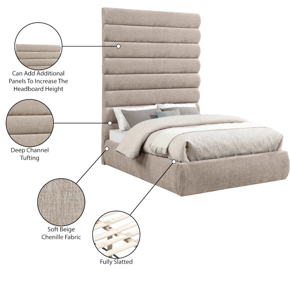Adam Beige Chenille Fabric Full Bed. Picture 9