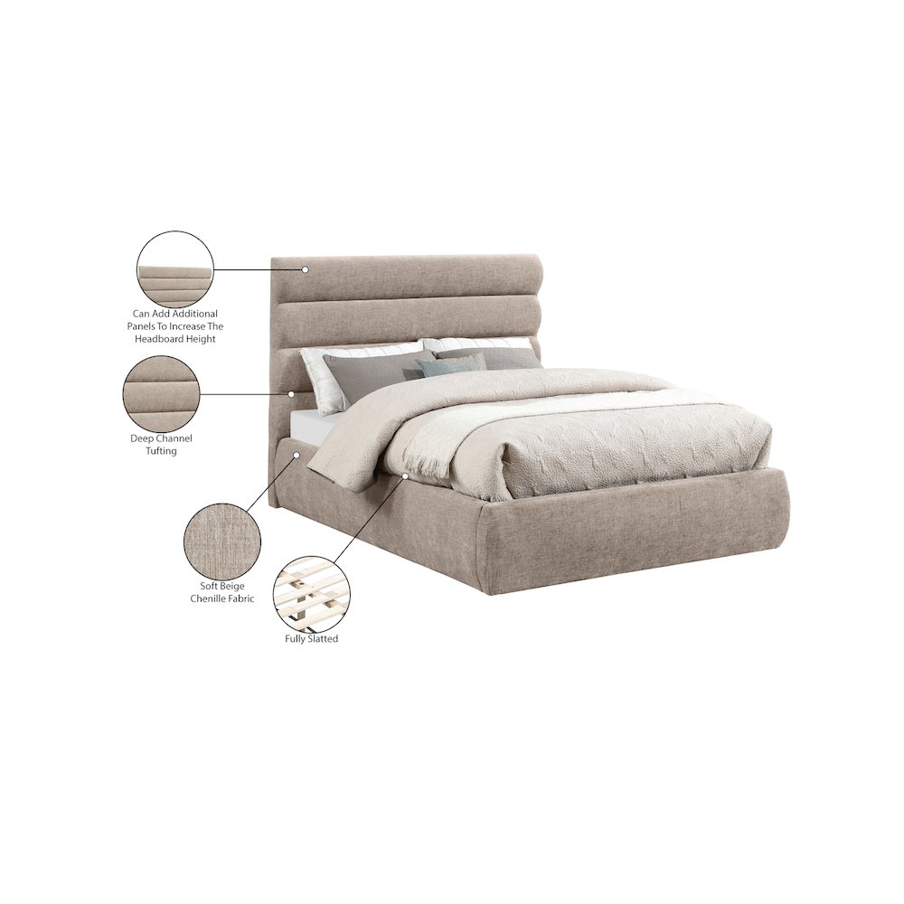 Adam Beige Chenille Fabric Full Bed. Picture 9