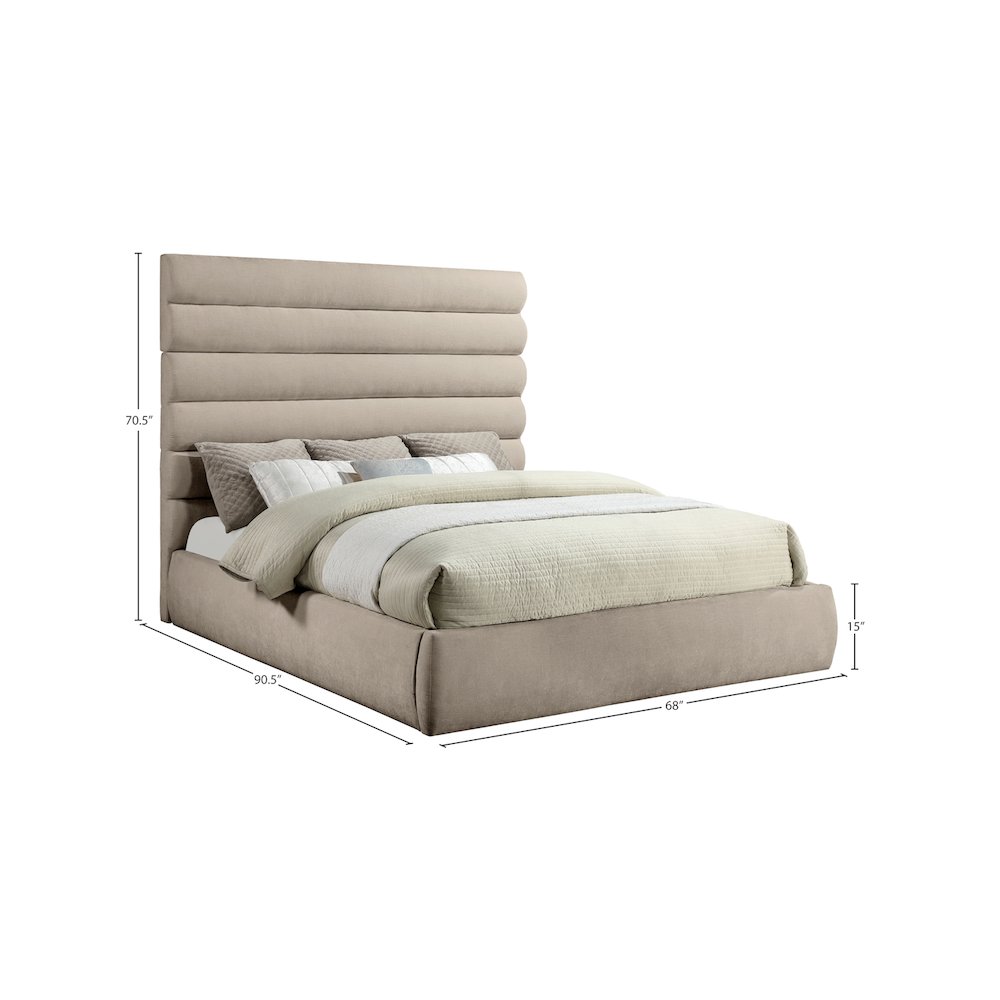 Adam Beige Chenille Fabric King Bed. Picture 8