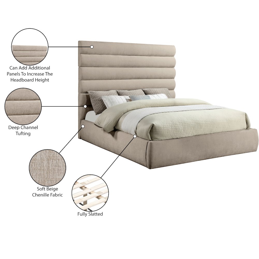 Adam Beige Chenille Fabric King Bed. Picture 9