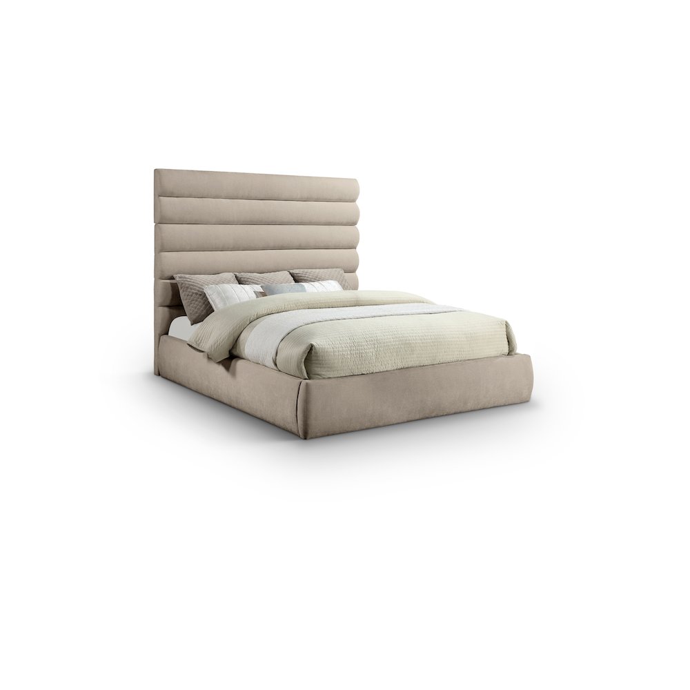 Adam Beige Chenille Fabric King Bed. Picture 1