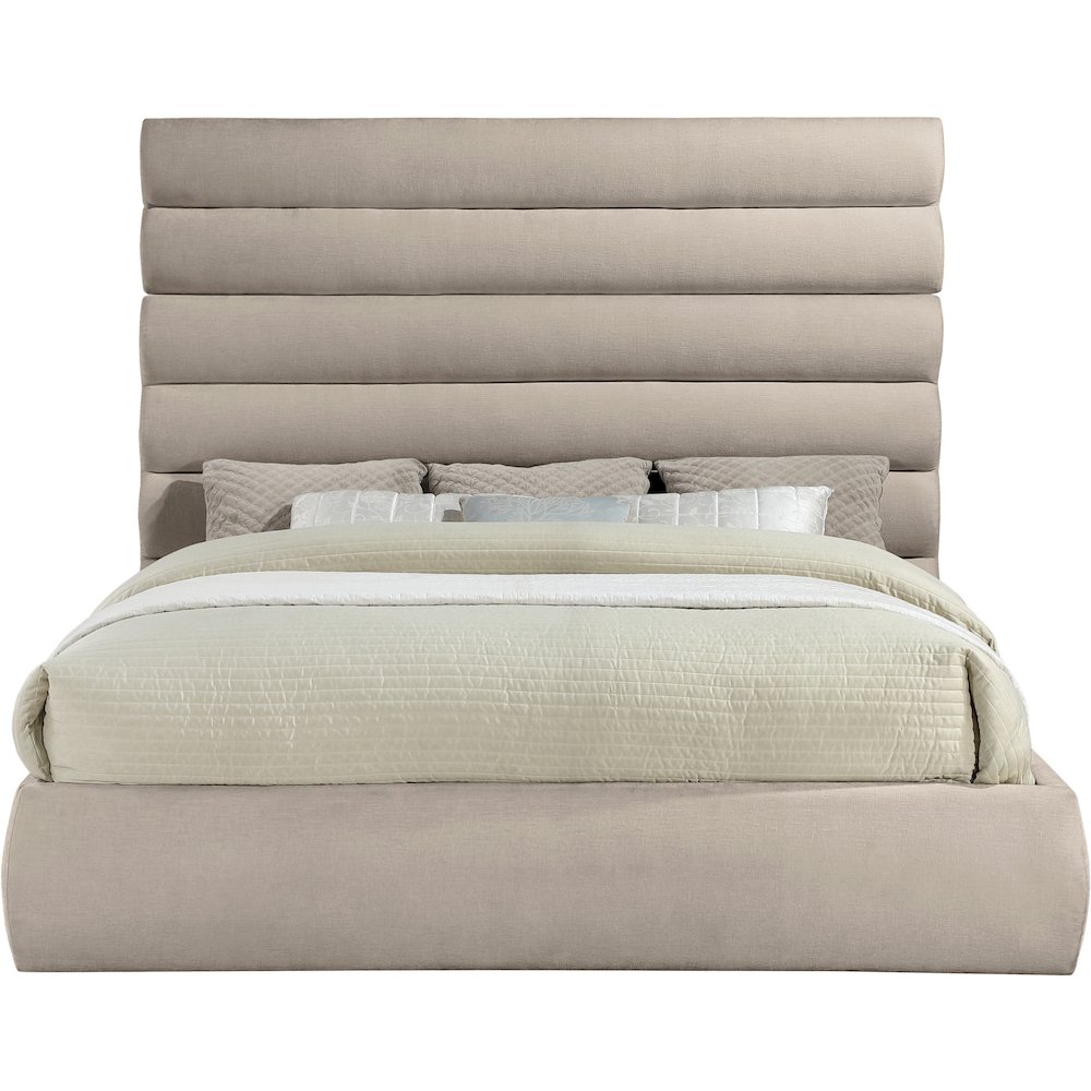 Adam Beige Chenille Fabric King Bed. Picture 2