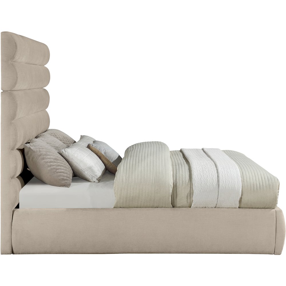 Adam Beige Chenille Fabric King Bed. Picture 3