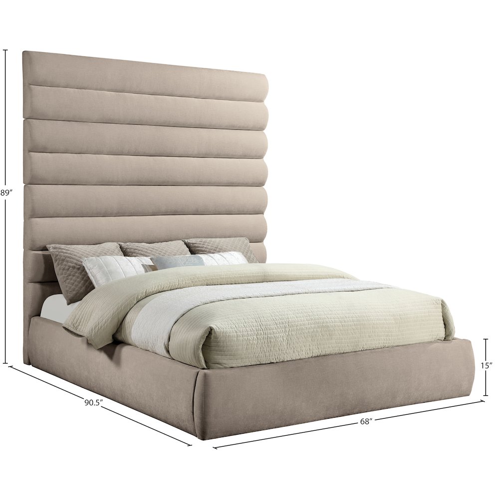 Adam Beige Chenille Fabric King Bed. Picture 8