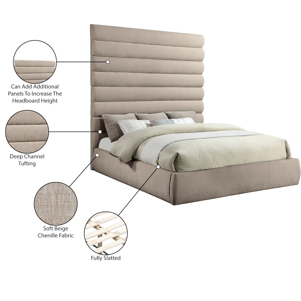 Adam Beige Chenille Fabric King Bed. Picture 9