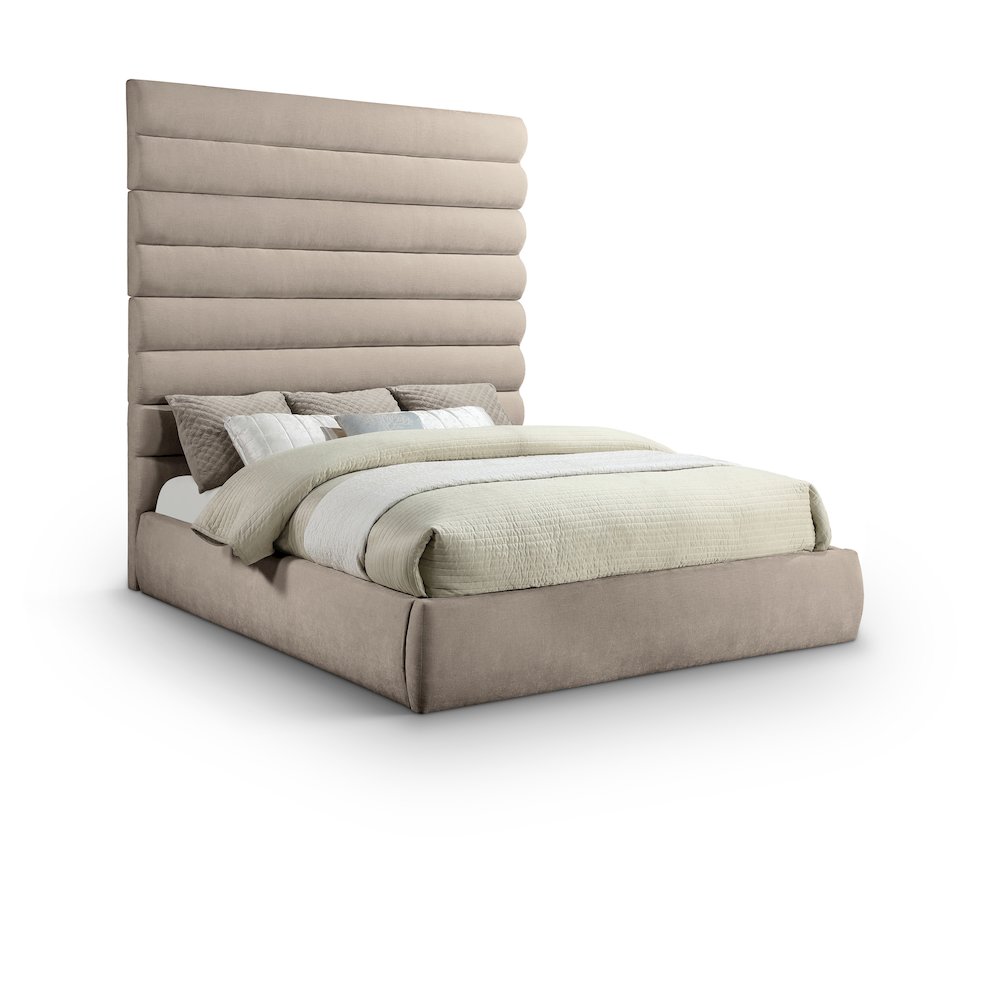 Adam Beige Chenille Fabric King Bed. Picture 1