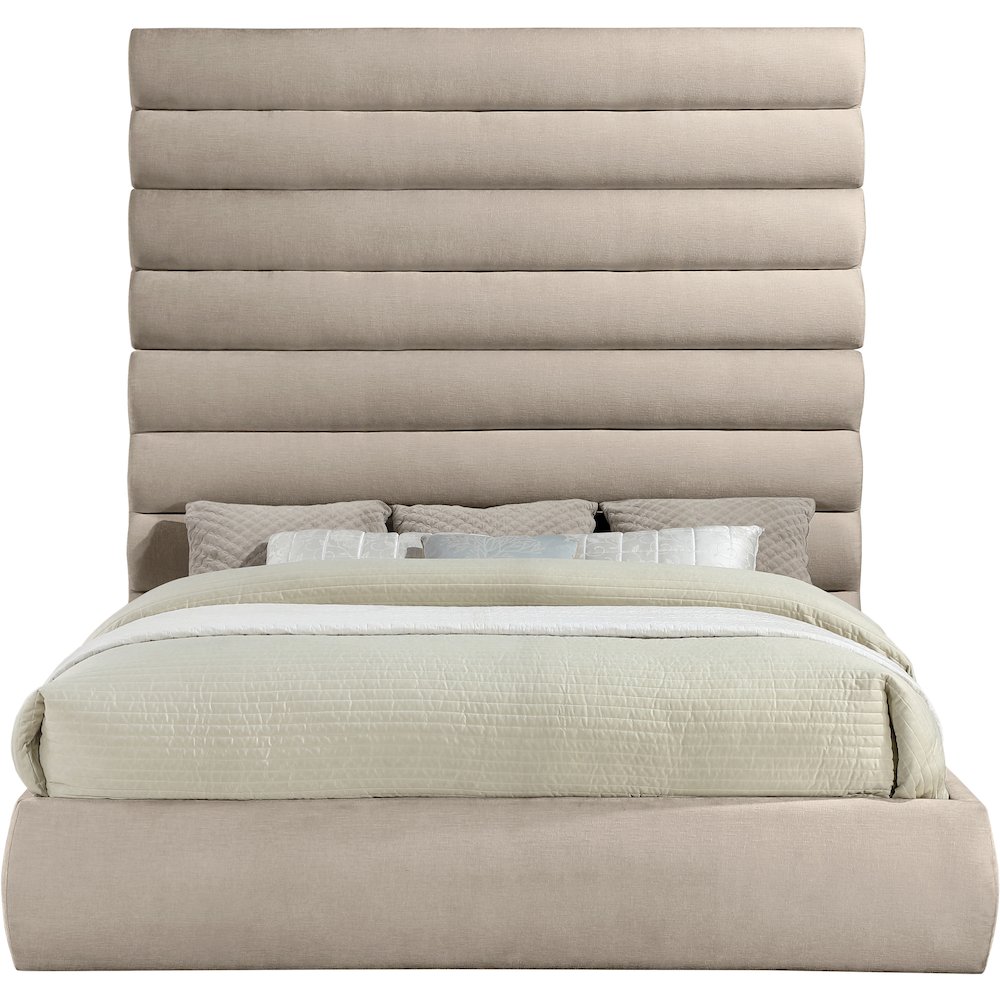Adam Beige Chenille Fabric King Bed. Picture 2