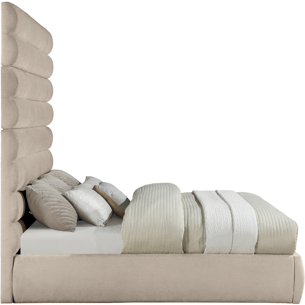 Adam Beige Chenille Fabric King Bed. Picture 3
